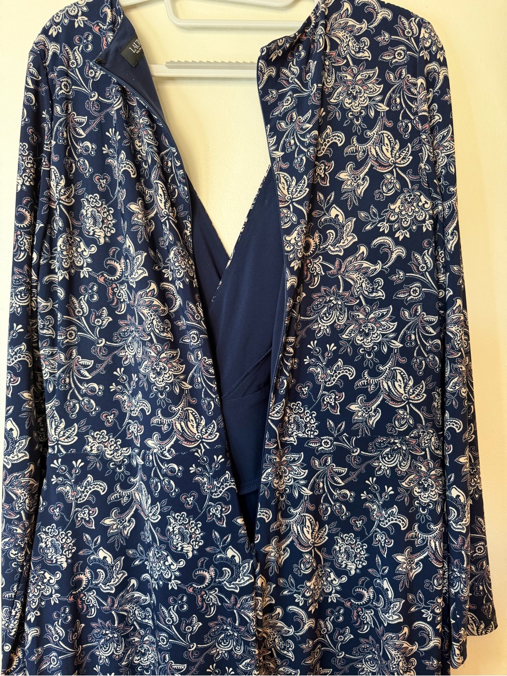 Lauren Ralph Lauren Navy Paisley Faux Wrap Midi Dress Size 12 - Picture 7 of 8